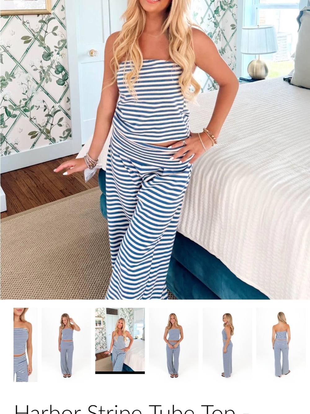 Day + Moon Stripe Tube Top Set  - Blue & White